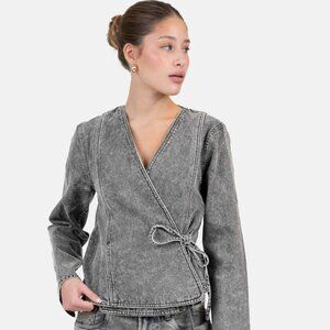 DENIM WRAP BLOUSE